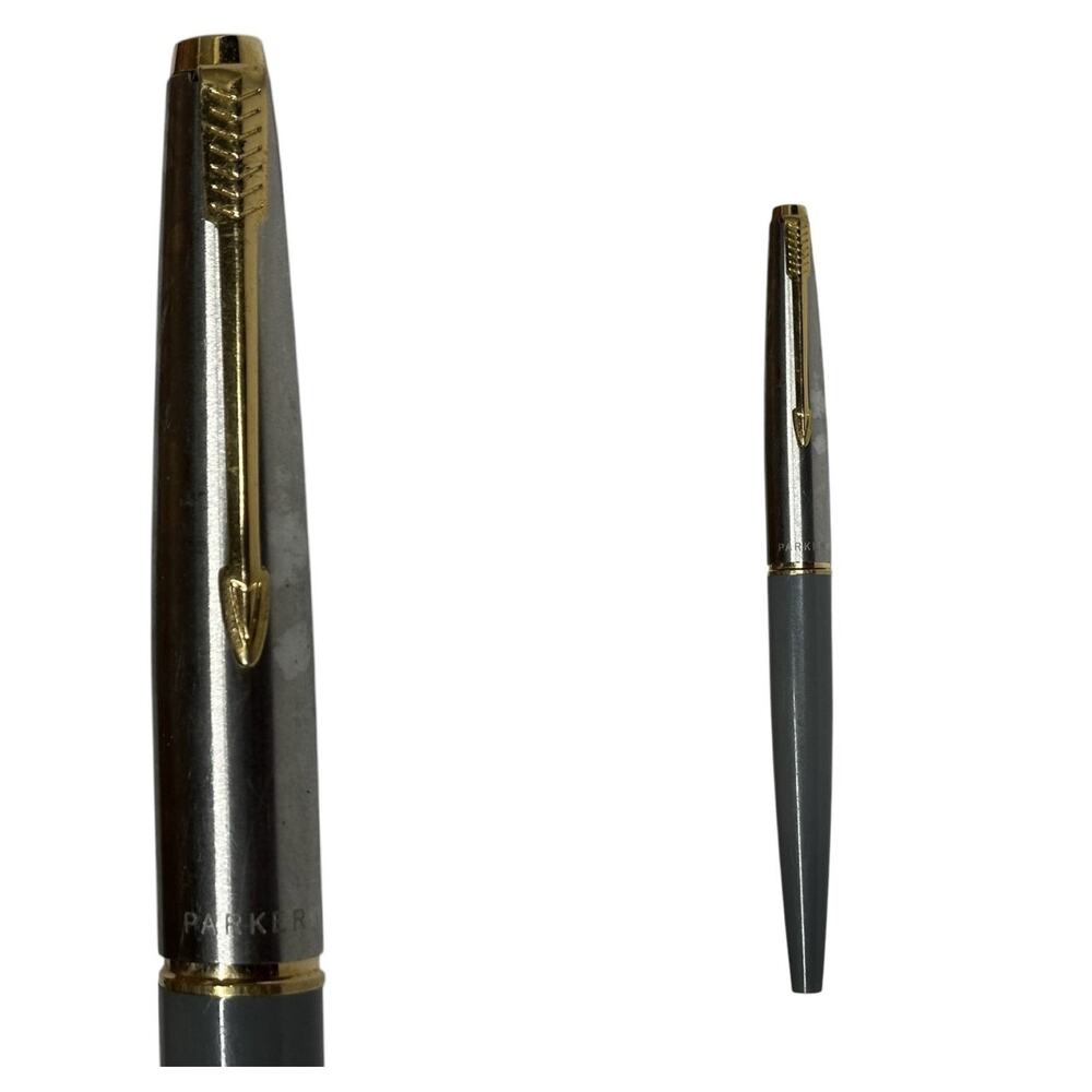 Parker Vintage 45 Cartridge Fill Fountain Pen Gold Arrow Trim Gray Med Point